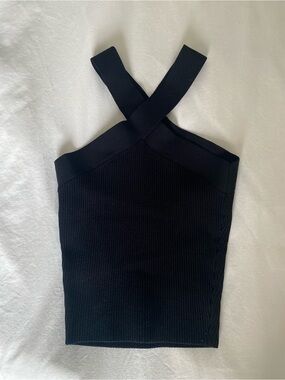 Aritzia Black Ribbed Cross-Strap Tank Top